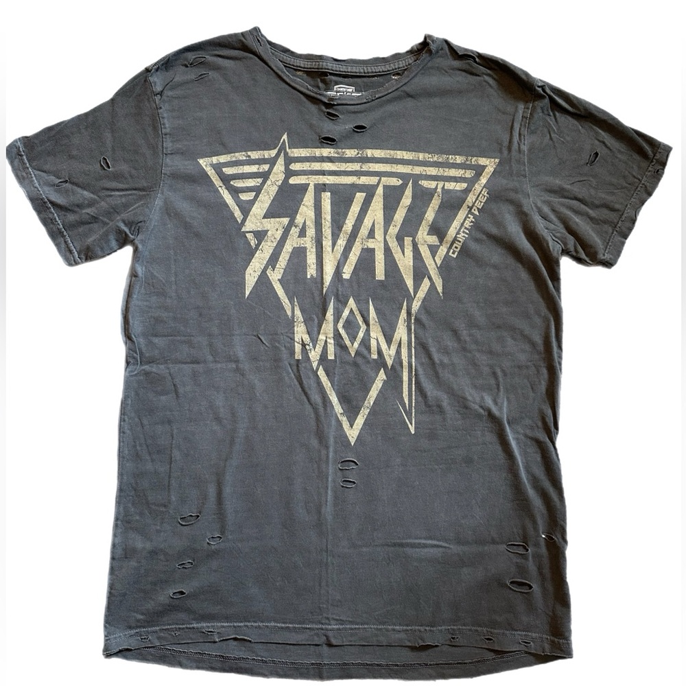 Country Deep Distressed Graphic Tee in Gray
